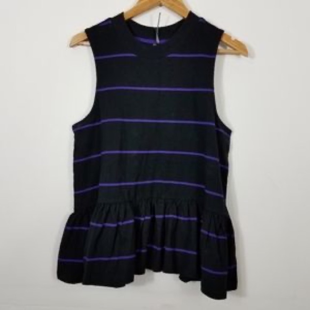 NWT ANTHROPOLOGIE • Hildi Peplum Striped Black Top - Picture 3 of 4